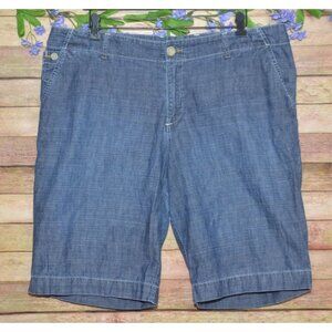 GAP Blue Chambray Cotton Bermuda Shorts Classic Preppy Size 16 10" Inseam Casual